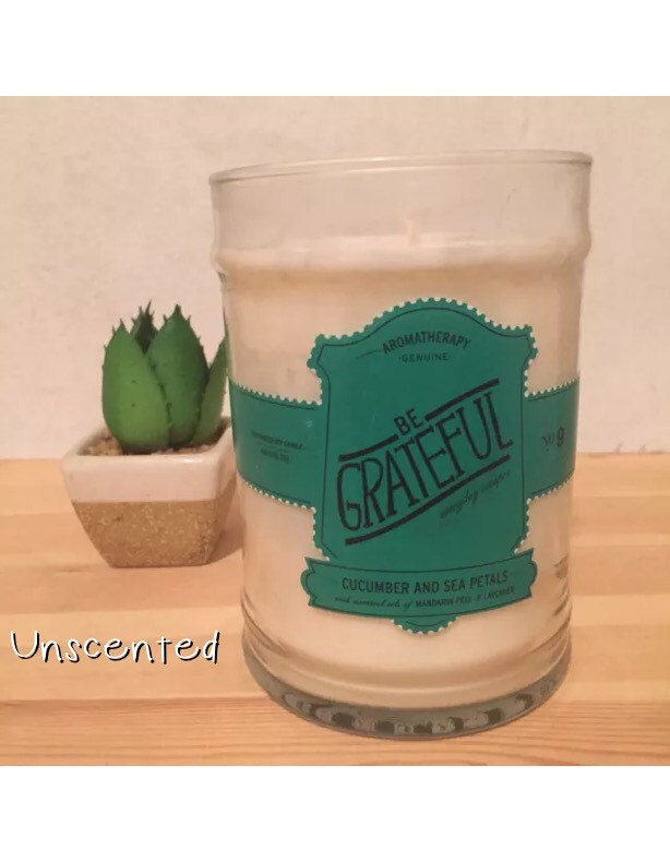 Be Grateful Recycled 100 Soy Unscented Candle by LoosenUpcandles