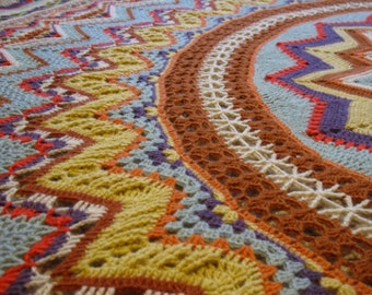 Hand crochet blanket, boho hippie blanket, colorful blanket, crochet mandala, round blanket