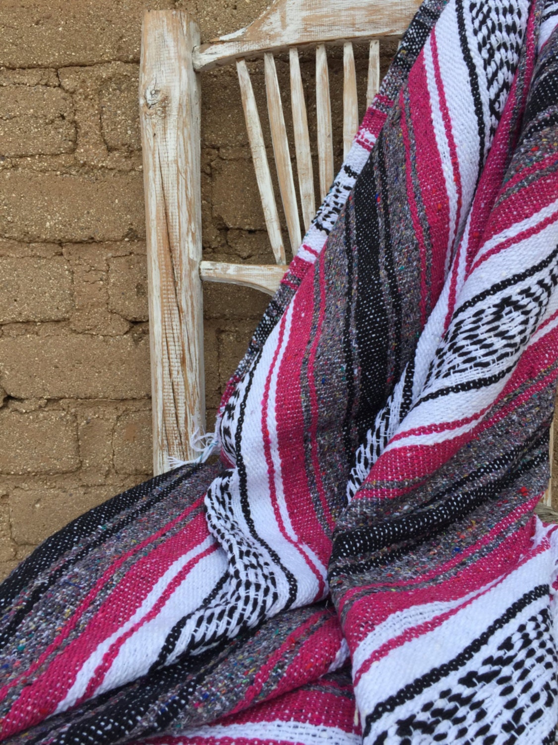 Mexican blanket beautiful pink stripes soft warm cozy cuddle