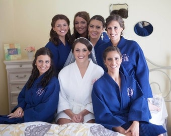 Bridesmaid Robes Set of 6 Monogrammed Kimono Waffle Weave Robes for Wedding Party Bridesmaids Robes Gifts Bridal Gifts Monogram