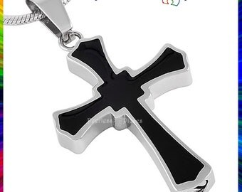 Urn Necklace Cremation Memorial Keepsake Stainless Steel Urn Pendant Classic Black Cross #16
