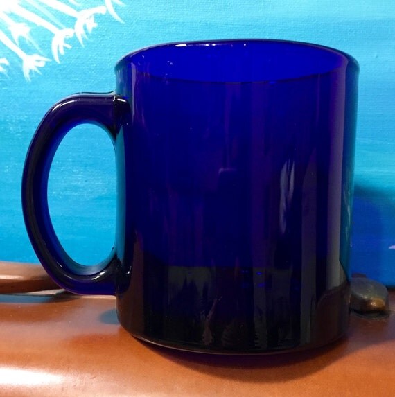 vintage Glass Coffee Mug Cup Cobalt Blue by Beachpickers on Etsy