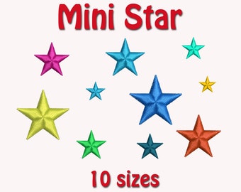 Mini Star Machine Embroidery Design, 10 Sizes Mini Stars, DIGITAL INSTANT DOWNLOAD 104