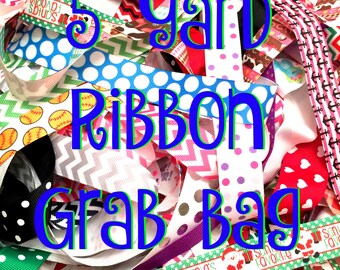 Ribbon Grab Bag, Ribbon Mix, Ribbon Lot, Ribbon for Bows, Ribbon Assortment, Grosgrain Ribbon Lot, Ribbon Fabric, Ribbon Trim,Printed Ribbon