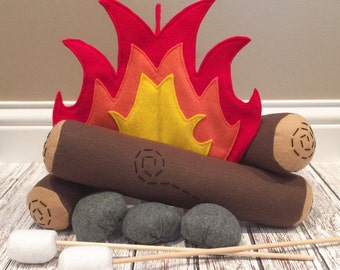 Campfire Play Set, Campfire Set, Felt Campfire, Montessori, Fake Campfire, Pillow, Play Food, Pretend, Teepee, Decor, Prop