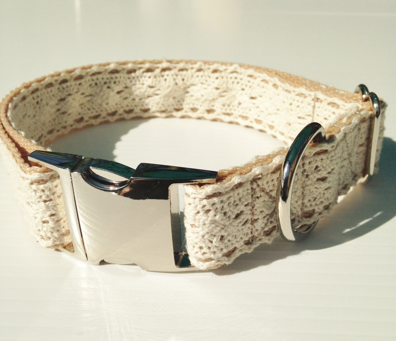 Beautiful Vintage Inspired Lace Dog Collar Metal Snap Lock