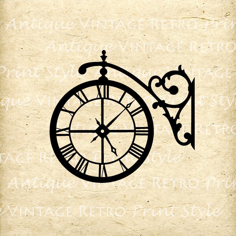 Old Fashioned ANTIQUE CLOCK Silhouette Digital Image Download