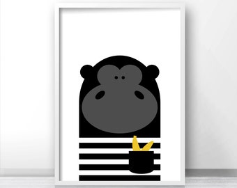 Digital Download Nursery Print, Animal Nursery Wall Art, Gorilla Kids Print, Instant Download Printable Art, Kids Art, Modern Nursery Decor