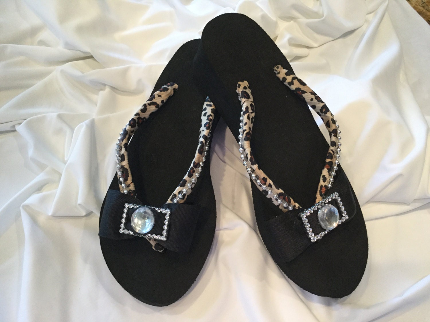 Bow Flip Flops Cheetah & Black by BrendasCheerBows on Etsy