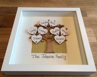 Personalised wooden family tree frame box frame, family tree gift, gift for Mum, Mom, Mothers Day gift, personalized family tree frame,