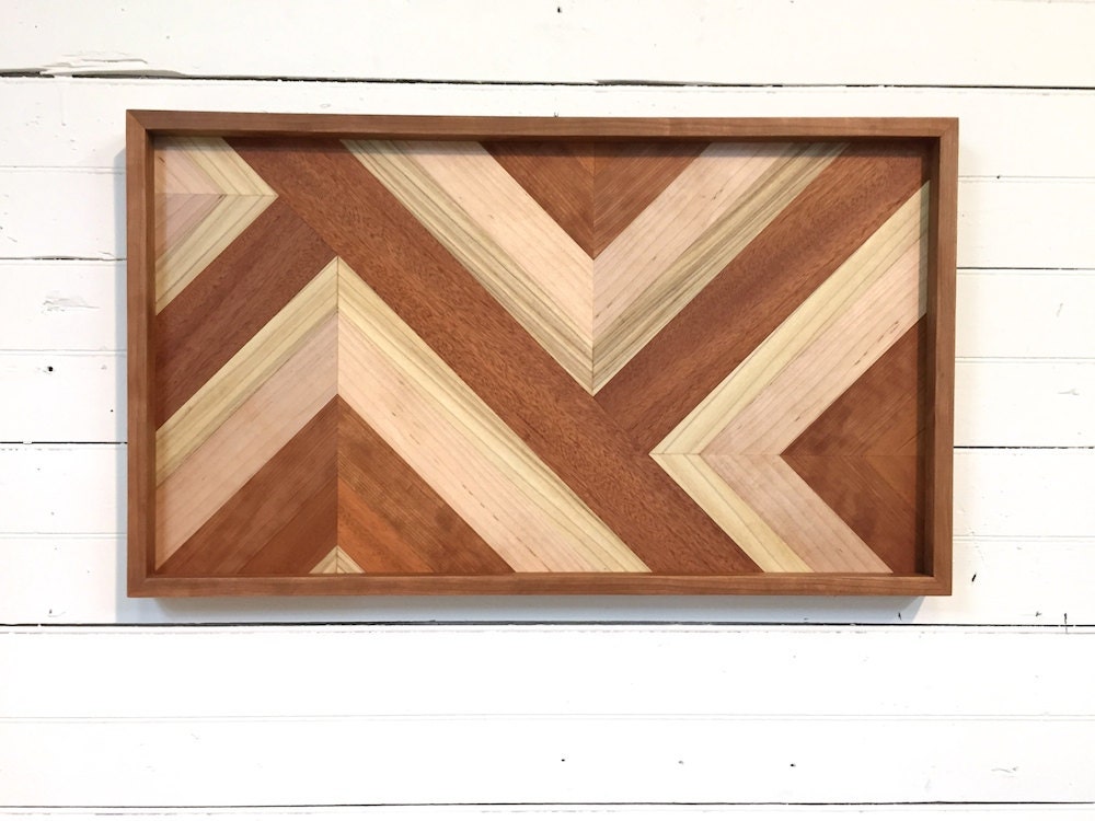 wood wall hanging made of mahogany maple and cherry veneer