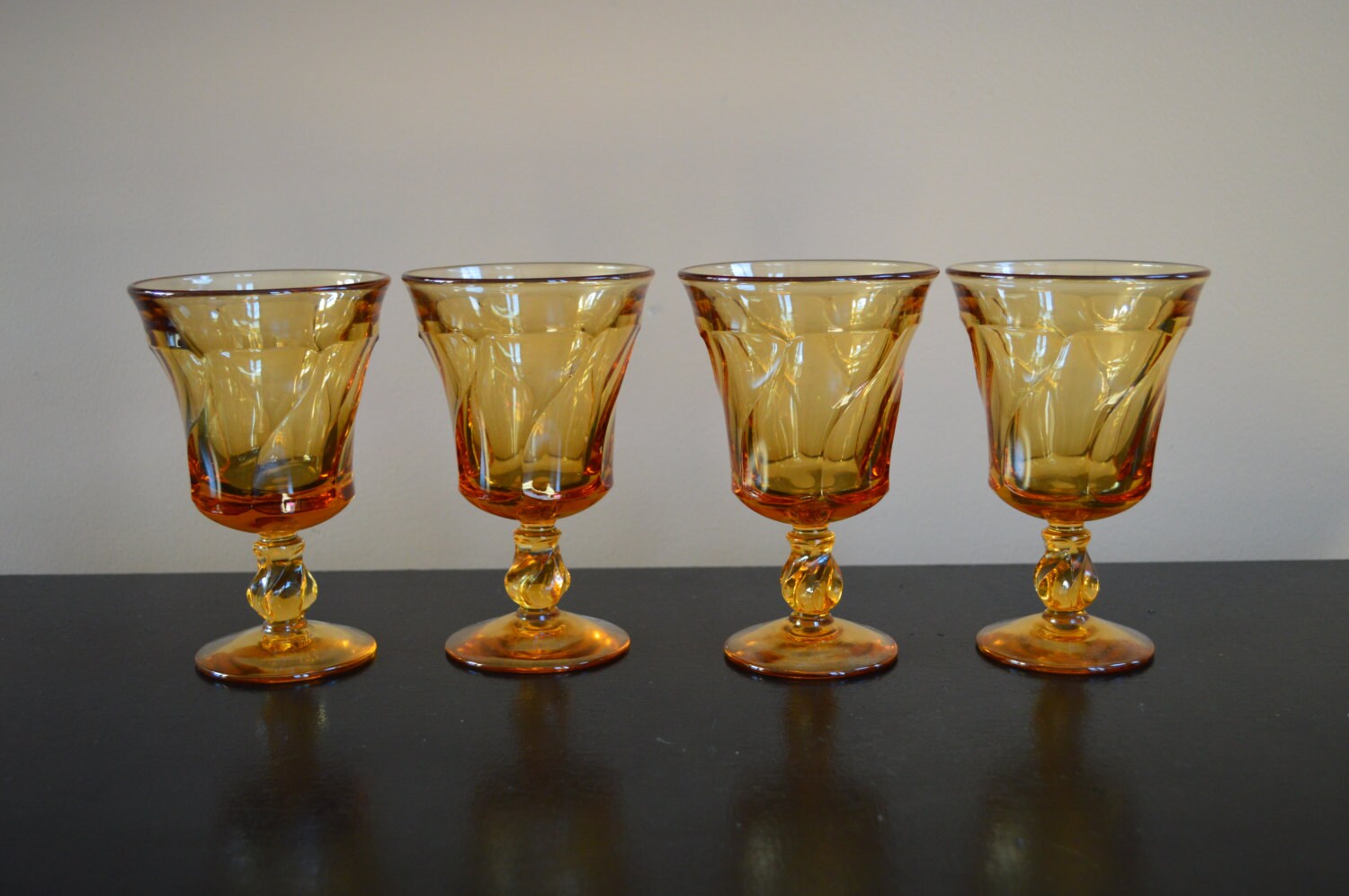 Set of 4 vintage Fostoria amber water glasses 1970's