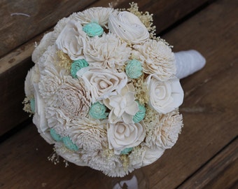 Cream and Mint bouquet, bridal bouquet, wedding bouquet, sola bouquet, wedding flowers, elegant wedding, rustic wedding