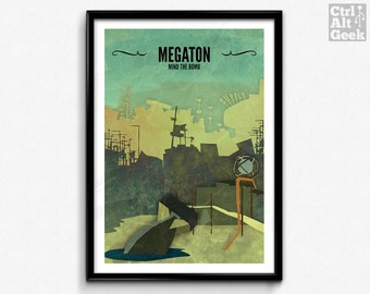 Megaton // Fallout 3 Poster, Fallout Print, Video Game Art, Gamer Print, Fallout Art, Game Decor, Travel Poster
