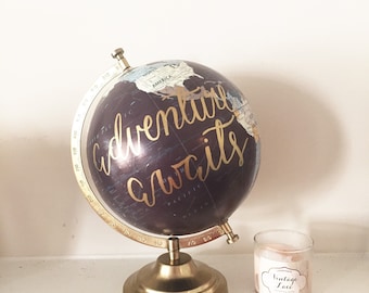 adventure awaits hand lettered globe guestbook globe custom globe home decor wedding decor gifts for her wedding gift bridal shower - Home Decor Gifts adventure awaits hand lettered globe guestbook globe custom globe home decor wedding decor gifts for her wedding gift bridal shower - Home Decor Gifts