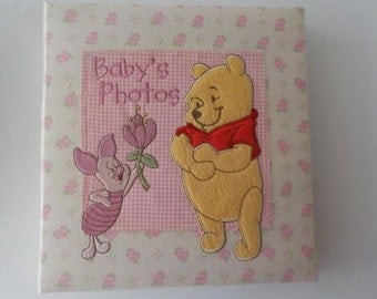 Winnie the Pooh Baby's First Photo Album Pink Rosebud Cloth Bound Holds 200 4" x 6" Photos