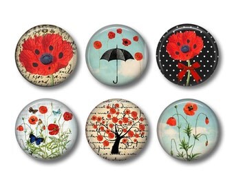 Red Poppy Magnets, Poppy Fridge Magnets, Flower Magnets, Kitchen Magnets, Fridge Magnet, Refrigerator Magnets