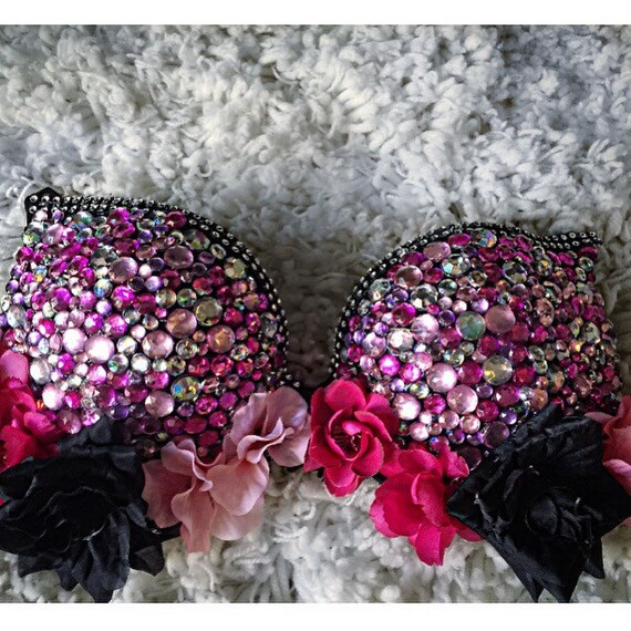 Items similar to Pink rhinestone bra on Etsy