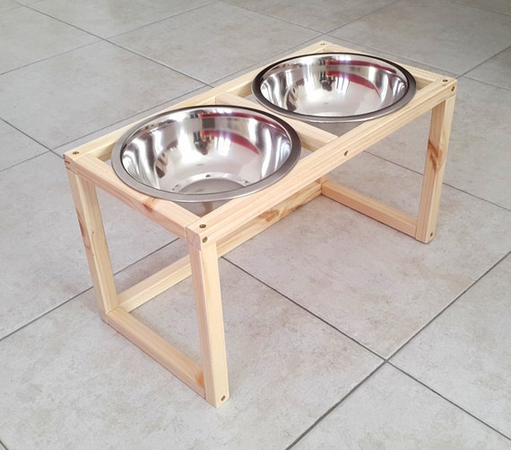 Wood Raised Pet Feeder Dog feeding station Dog Feeder by PinkBau