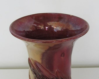 Nacreous Clay Pottery Vase Vintage Soviet Art Pottery USSR Ceramic Vase Glazed Floral Pottery Vase