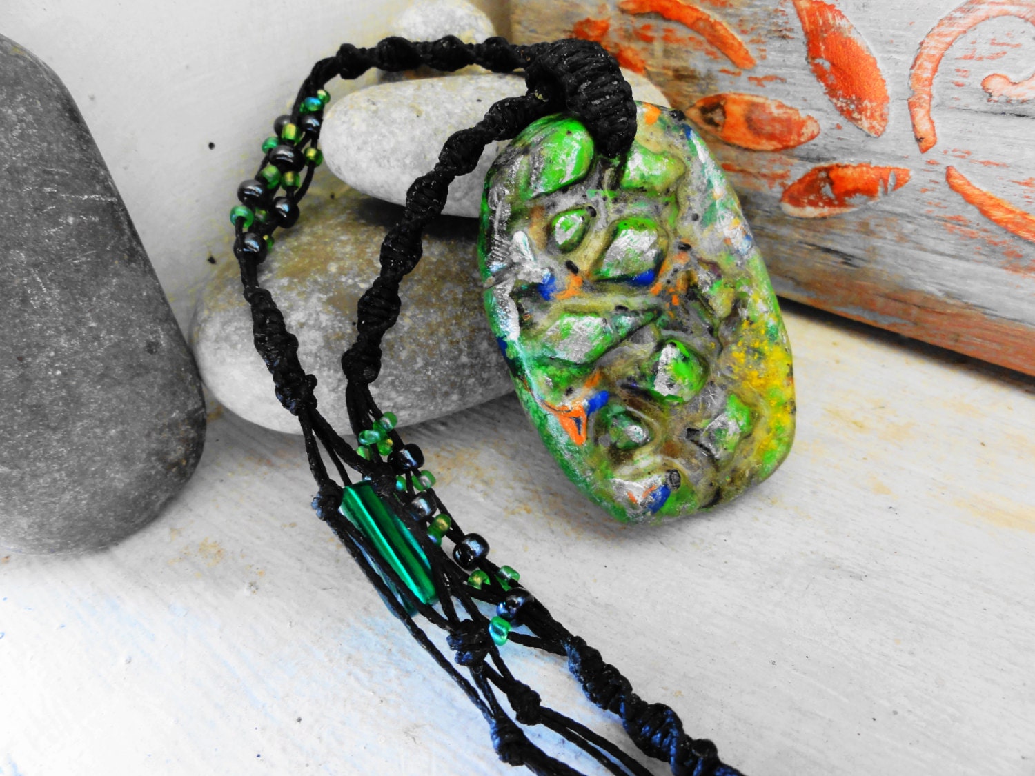 Clay necklace Air dry clay pendant Handmade jewelry Macrame