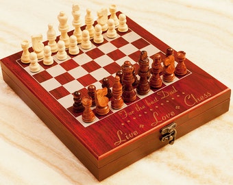 Personalized Chess Set "Live-Love-Chess", Custom Engraved Travel Chess Board, Unique Gift for Birthday, Christmas, Anniversary, Chess Lovers