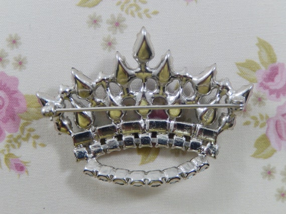 Vintage B. David Signed Multicolor Rhinestone Crown Brooch