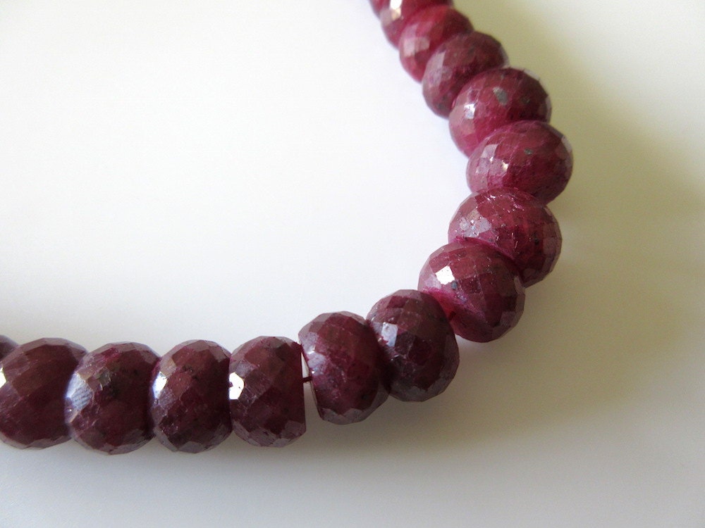 ON SALE 50% Ruby Bead Necklace Natural Ruby Faceted Rondelle