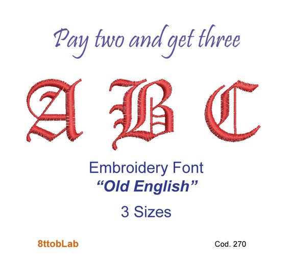 Embroidery design font old english by 8ttobLab on Etsy