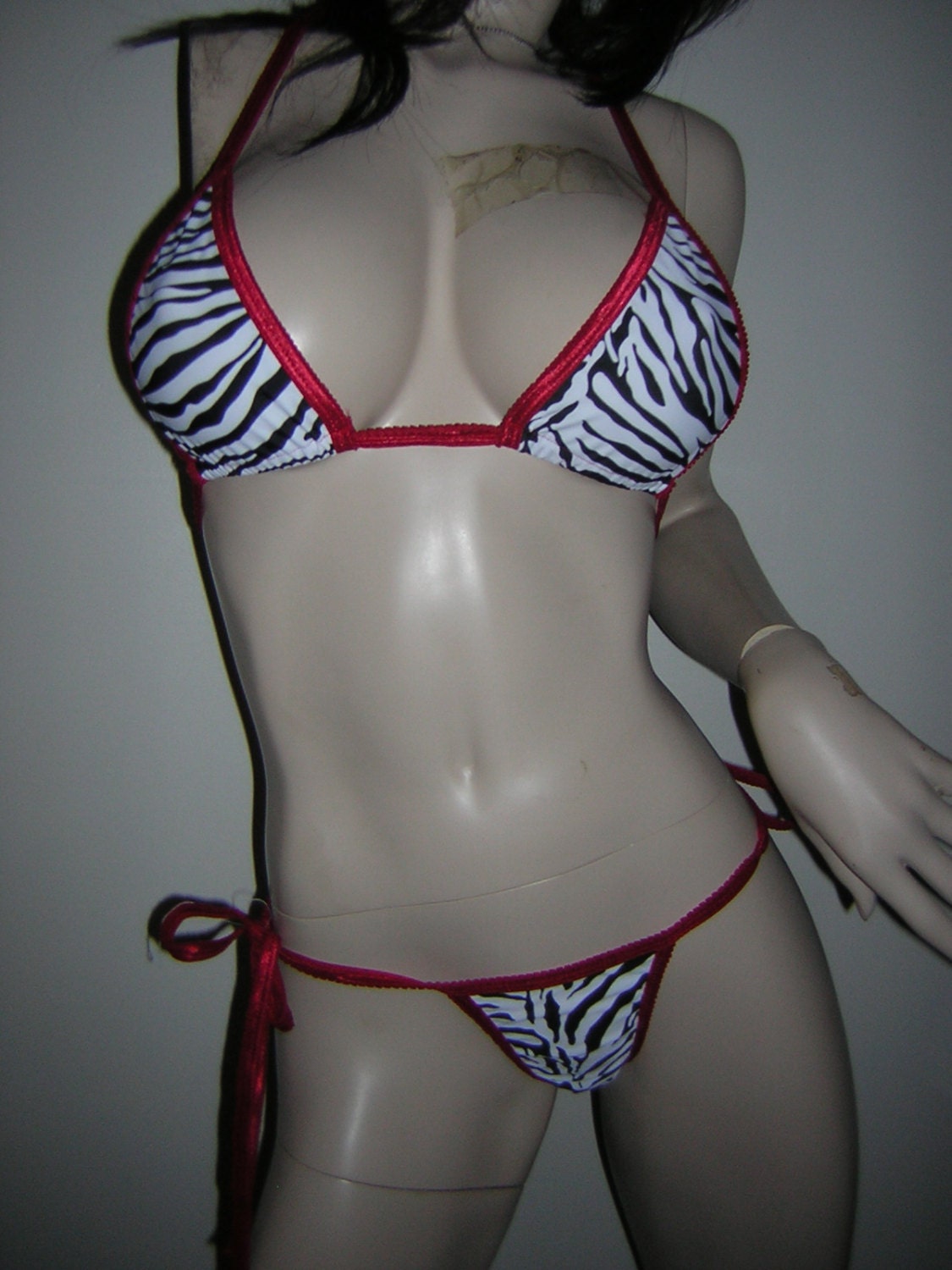 Hot Pink Zebra Thong Bikini Swimsuit Exotic by Strawberrytots