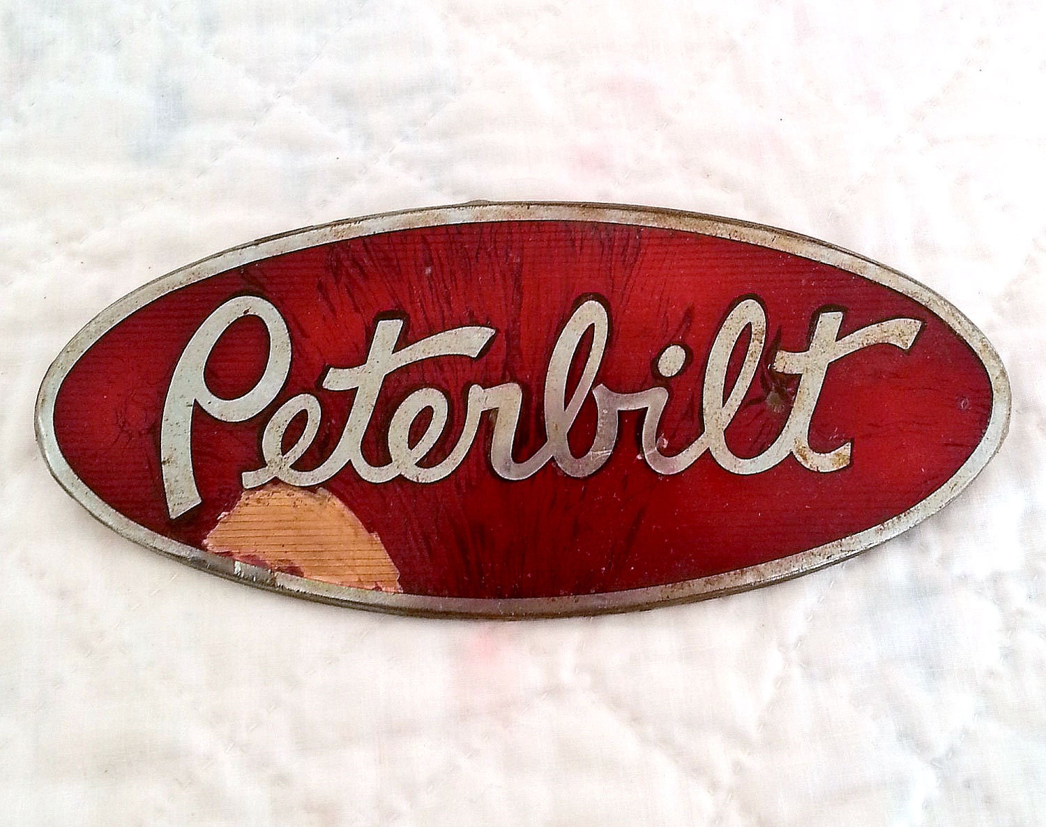 Vintage Peterbilt Grill Emblem Nameplate Badge. Red