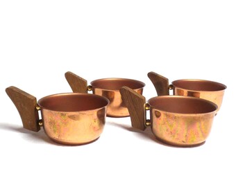 Vintage Teak and Copper Tea Cups