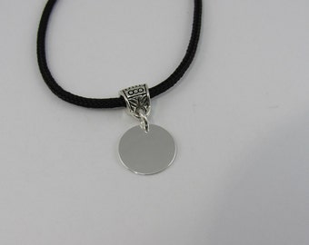 Silver disc necklace, Nylon Cord necklace, Disk necklace, silver necklace