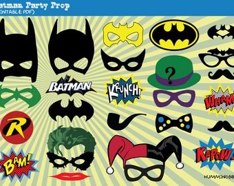 Batman Themed Party Photo Booth Prop, Superhero Photo Prop, Instant Download Print- Superhero, Bat Girl, Robin, Joker, Riddler, Harley Quinn