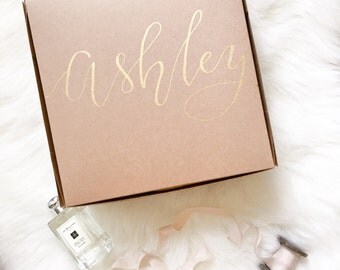 Personalized Calligraphy Kraft Cardboard Gift Box - bridesmaid, groomsmen, wedding welcome