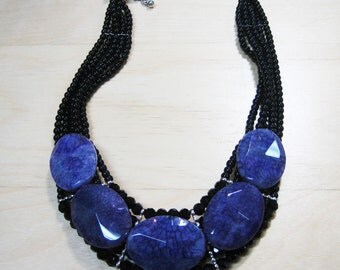 Stone Collar Necklace, Multi Strand Necklace With Crystals and Stones
