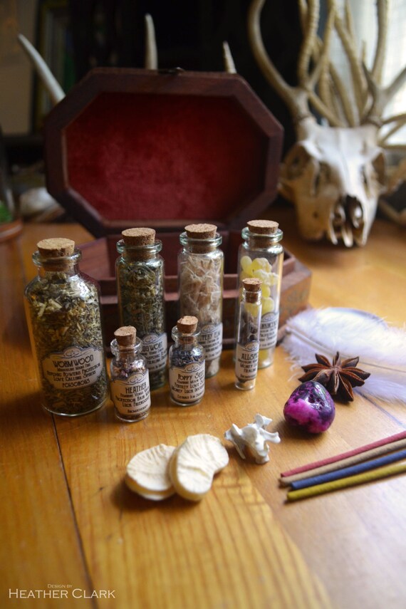 Antique Solid Wood Fully Stocked Apothecary Kit