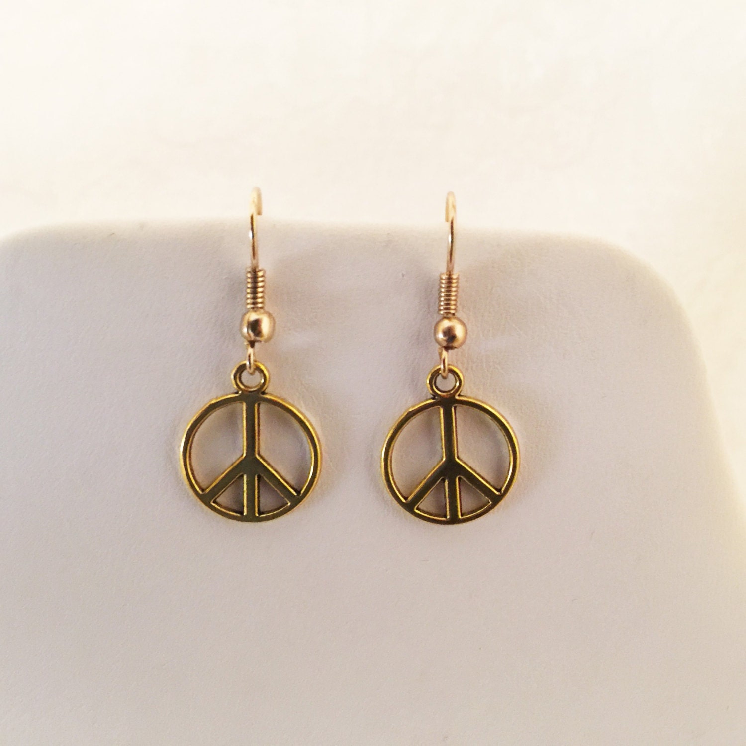 Peace Sign Gold Tone Pierced Earrings By CbfcreationsHB On Etsy   Il Fullxfull.998156377 Idrq 