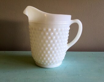Vintage milk glass pitcher hobnail milkglass large pitcher midcentury