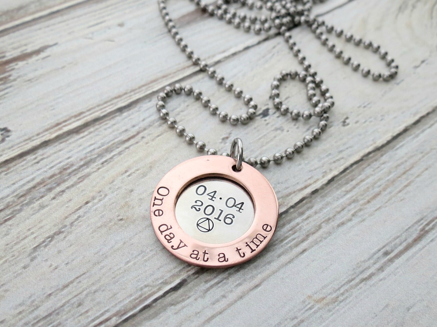 Personalized Recovery Necklace Sobriety Necklace NA Symbol