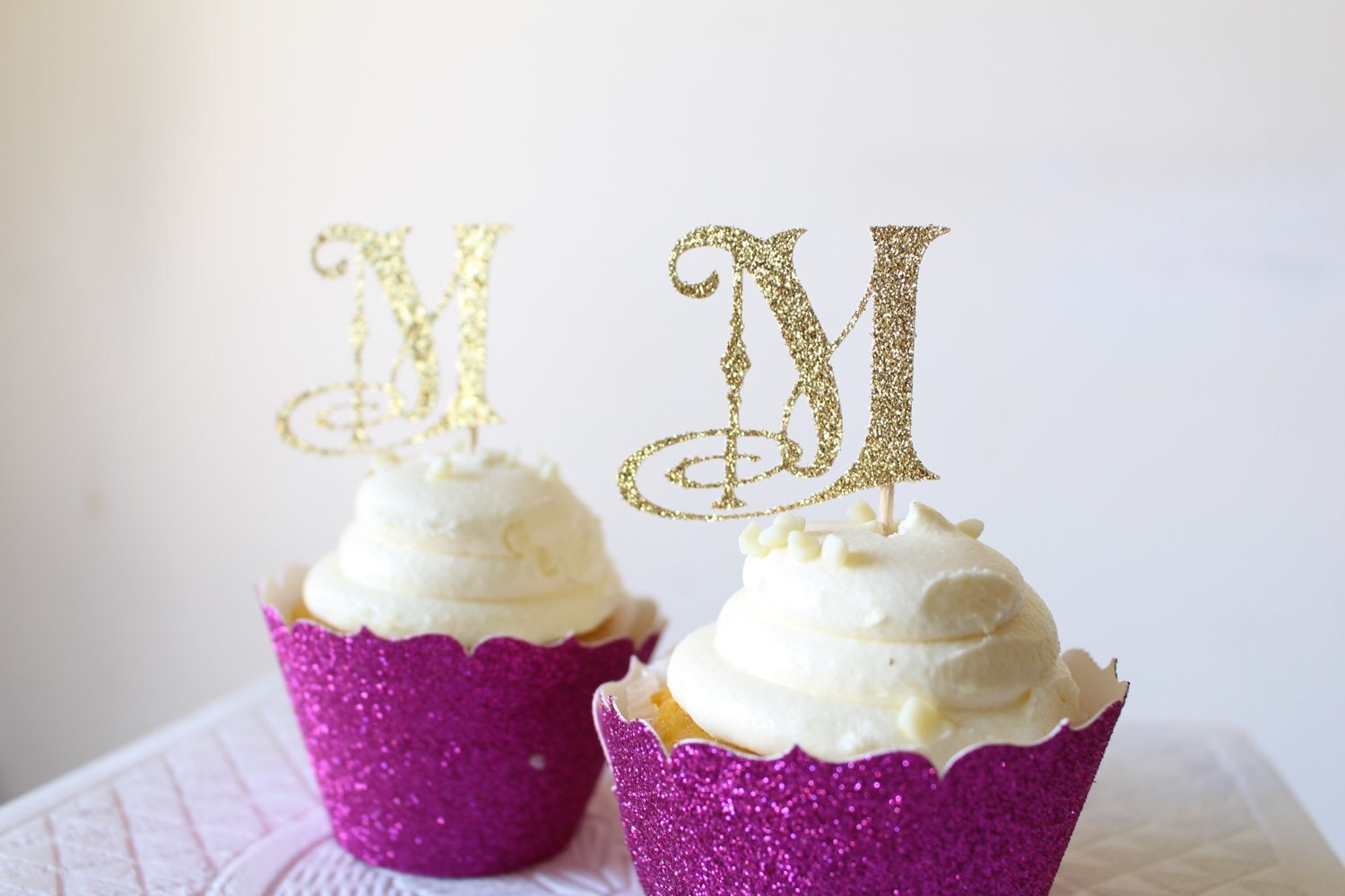Chic Glitter Monogram Cupcake Toppers