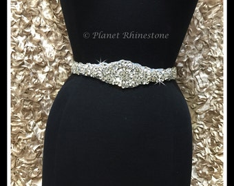 Hot Fix Beaded Rhinestone Bridal Sash Applique (Rhinestone Belt/Swarovski Shine) #0410