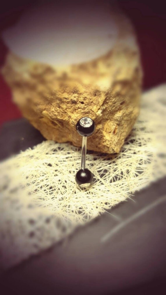 Black Acrylic Clear CZ VCH Naval Christina Curved Bar Barbell