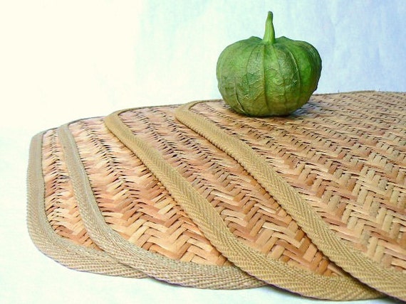 Vintage woven wicker rattan placemats rectangle SET of 4 for