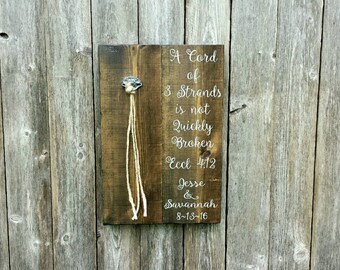 A cord of three strands wedding sign, Wedding Unity Sign, Wedding decor, A cord of 3 strands is not quickly broken Wedding Sign, Unity Sign