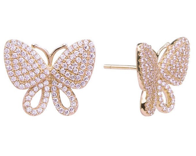 Butterfly Earrings CZ Earrings Cubic Zirconia Sterling Silver Butterfly Jewelry Silver Earrings Gold Earrings Rose Gold Earrings