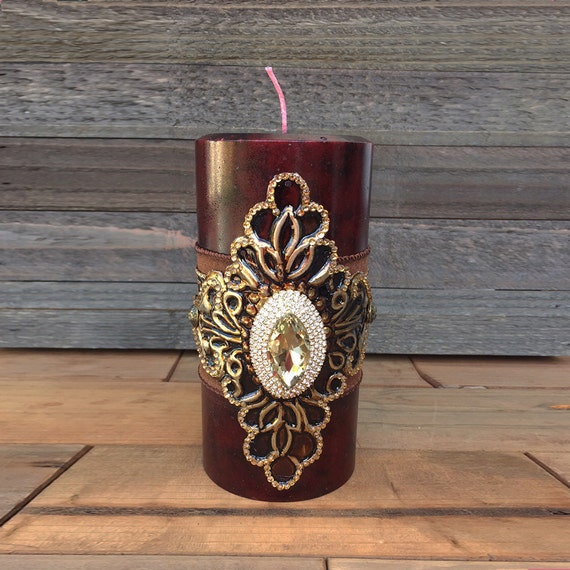 Luxury Pillar Candle Swarovski Fleur De Lis Embellishment