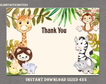 Jungle Thank You Card Printable, Digital file, Instant Download, Safari Thank you Card, Baby Shower Thank You Card, Jungle, Safari, DIY