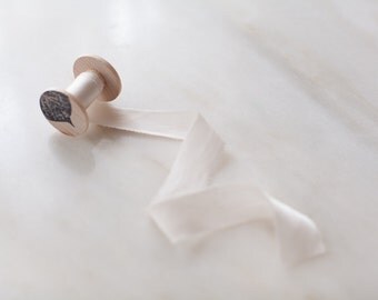 champagne, cream silk ribbon, 1" wide, by the yard: hand made, plant dyed.
