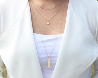 Layered and Long Set of 3 Layered Necklace.Gold Necklace 14k Gold-filled.Sterling Silver. Multistrand Necklace. Dainty Layering Necklace.